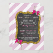 Invitation Baby shower Twins Parties scintillant en bande ros (Devant / Derrière)