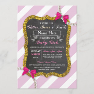 Invitation Baby shower Twins Parties scintillant en bande ros