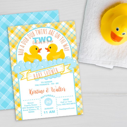 Invitation Baby shower Twins Rubber Duck - Genre