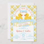 Invitation Baby shower Twins Rubber Duck - Genre (Devant)