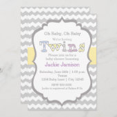 Invitation Baby shower TWINS Unisex Chevron (Devant / Derrière)