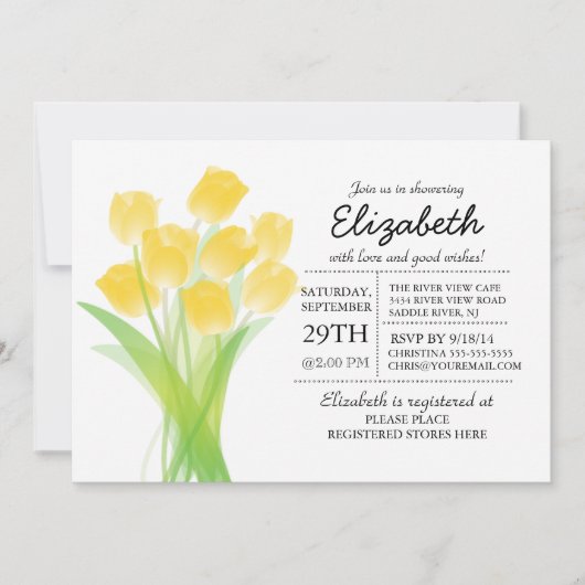 Invitation Baby shower typographique moderne de tulipe jaune (Devant)