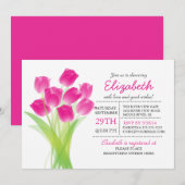 Invitation Baby shower typographique moderne Tulipe rose (Devant / Derrière)