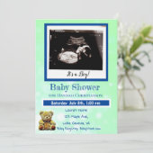 Invitation Baby shower Ultrasound pour bébé vert et bleu (Debout devant)