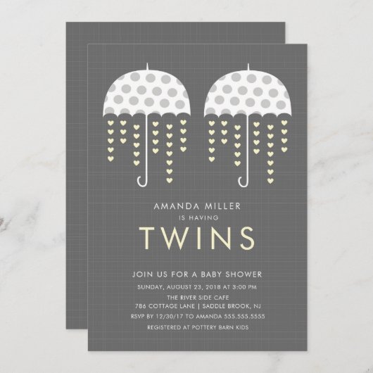 Invitation Baby shower Umbrella TWINS (Devant / Derrière)