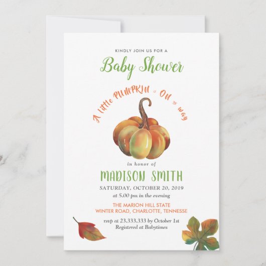 Invitation Baby shower | Un Petit Citrouille Est En Route (Devant)