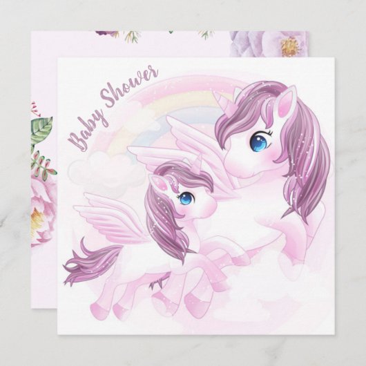 Invitation Baby shower Unicorn (Devant / Derrière)