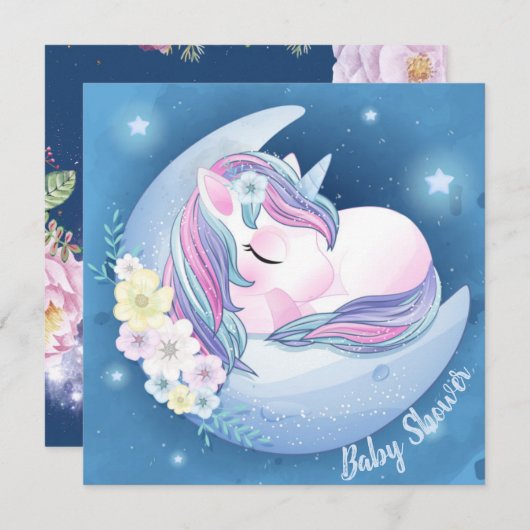 Invitation Baby shower Unicorn (Devant / Derrière)