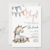 Invitation Baby shower Unicorn animal mou de bois (Devant)