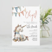 Invitation Baby shower Unicorn animal mou de bois (Debout devant)