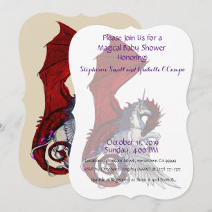 Invitation Baby shower Unicorn Dragon rouge