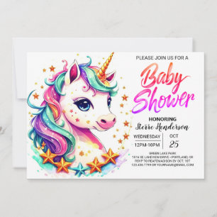 Invitation Baby shower Unicorn Enchanted Cute Pastel