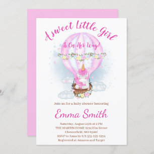 Invitation Baby shower Unicorn Floral à ballon chaud Invitat