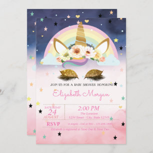 Invitation Baby shower Unicorn Floral Rainbow Ombre