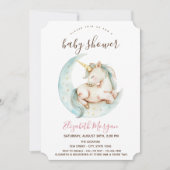 Invitation Baby shower Unicorn Moon Pink Stripes (Devant)