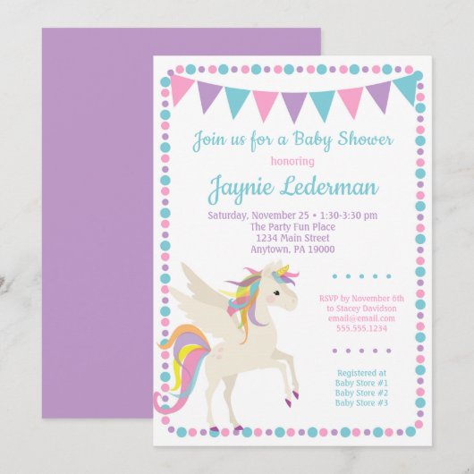 Invitation Baby shower Unicorn Neutre hommes (Devant / Derrière)