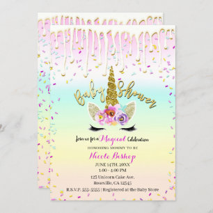 Invitation Baby shower Unicorn Pastel Rainbow Frosting Dristi