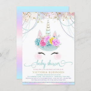 Invitation Baby shower Unicorn Pearl Girl