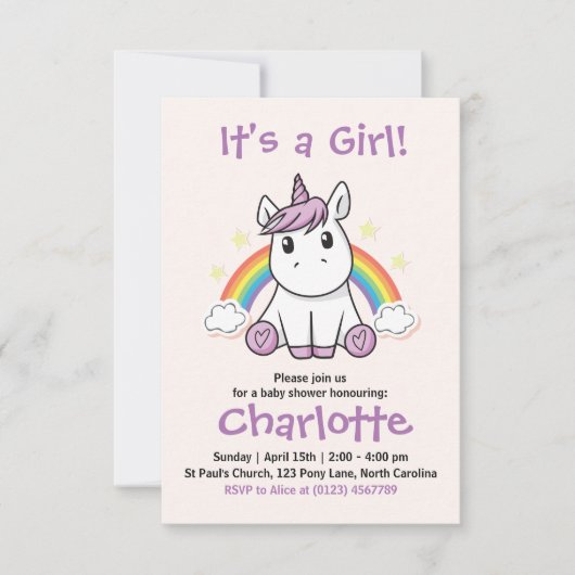 Invitation Baby shower Unicorne (Devant)