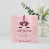 Invitation Baby shower Unicorne Fille Blush Pink Sparkle (Debout devant)