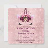 Invitation Baby shower Unicorne Fille Blush Pink Sparkle (Devant)