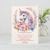 Invitation Baby shower Unicorne Floral Cute (Debout devant)