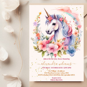 Invitation Baby shower Unicorne Floral Cute