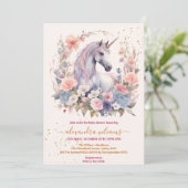 Invitation Baby shower Unicorne Floral Cute (Debout devant)