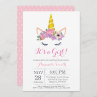 Invitation Baby shower Unicorne Florale
