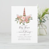 Invitation Baby shower Unicorne flush et Rose or (Debout devant)