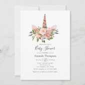 Invitation Baby shower Unicorne flush et Rose or (Devant)