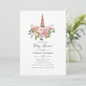 Invitation Baby shower Unicorne flush et Rose or (Debout devant)