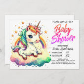 Invitation Baby shower Unicorne modifiable Rainbow Cute (Devant / Derrière)