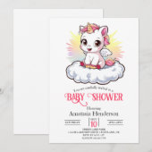 Invitation Baby shower Unicorne Pastel Adorable (Devant / Derrière)