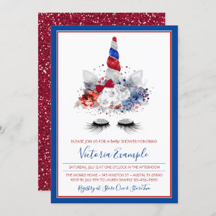 Invitation Baby shower Unicorne Patriotique Filles