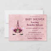 Invitation Baby shower Unicorne Rose de fille (Devant)