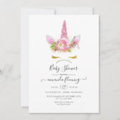 Invitation Baby shower Unicorne rose et or (Devant)