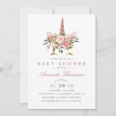 Invitation Baby shower Unicorne rose et Rose or bleu (Devant)
