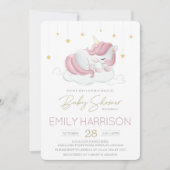 Invitation Baby shower Unicorne Rose Sleeping (Devant)
