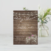Invitation Baby shower unique en bois rustique Mason Jar (Debout devant)