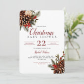 Invitation Baby shower Unisex aux baies de pin de Noël (Debout devant)