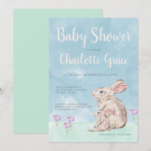 Invitation Baby shower Unisex en bois de lapin (Devant / Derrière)