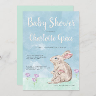 Invitation Baby shower Unisex en bois de lapin