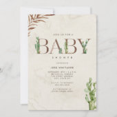 Invitation Baby shower Unisex Occidental Inspiré En Cuir Cact (Devant)