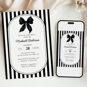 Invitation Baby Shower Unisexe Nœud Papillon Noir Coquette