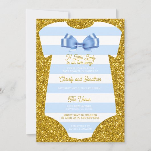Invitation baby shower unitard bleu et blanc simpliste (Devant)