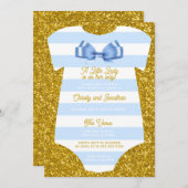 Invitation baby shower unitard bleu et blanc simpliste (Devant / Derrière)