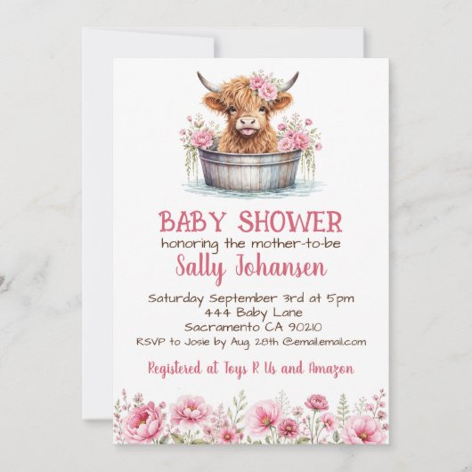 Invitation Baby Shower Vache des Highlands (Devant)