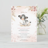 Invitation Baby-Shower Vache Fleur Rose (Debout devant)