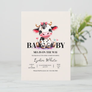 Invitation Baby shower vache minimaliste rose fille